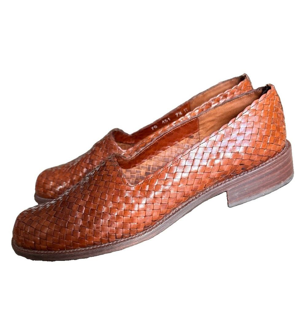 Vintage Mezlan Woven Leather Loafers Spain Women’s 7.5 Brown Grandmacore 90s GUC
